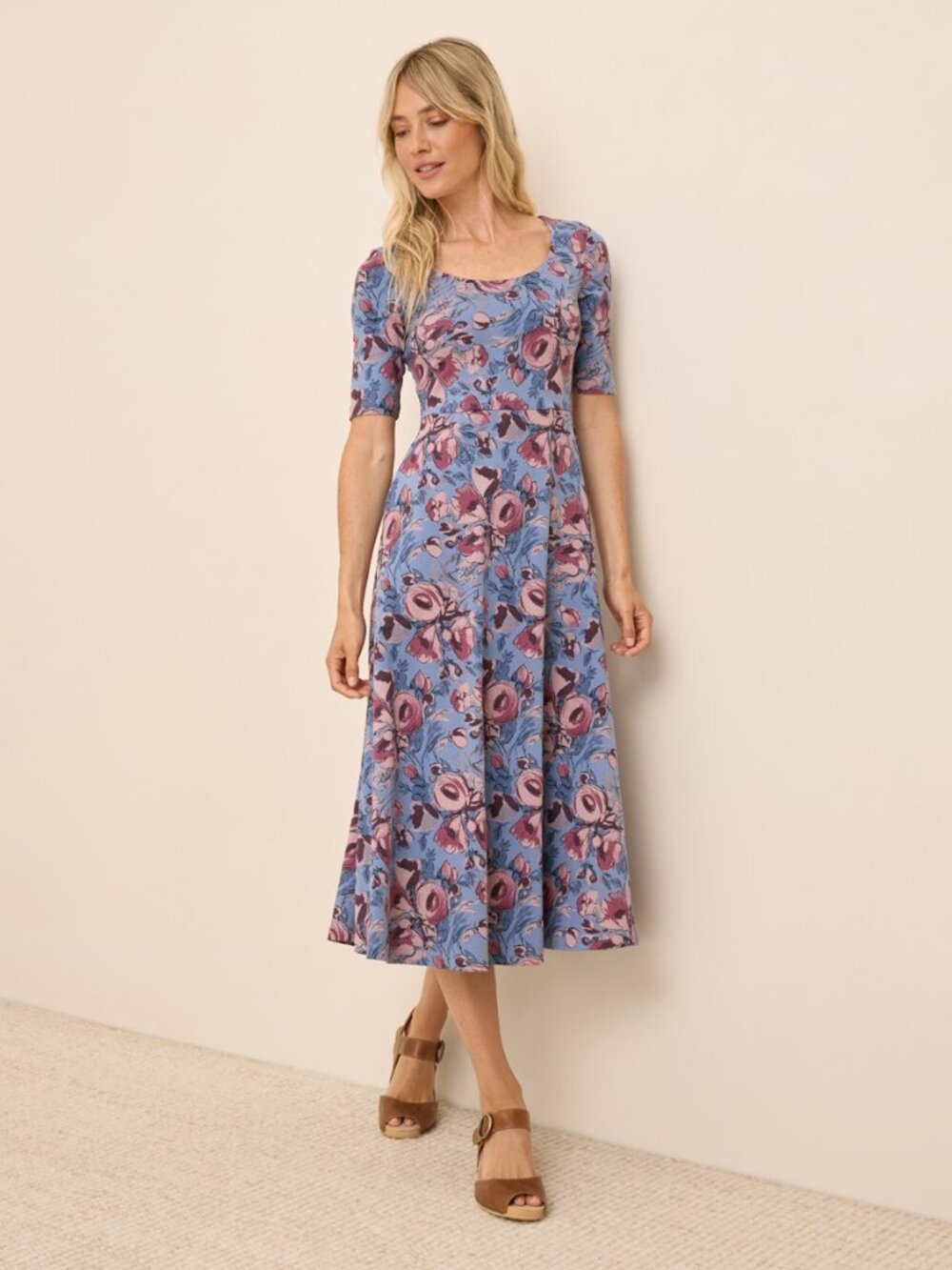 Pact Organic Fit & Flare Signature Scoop Dress Gathered Joys Color Medium